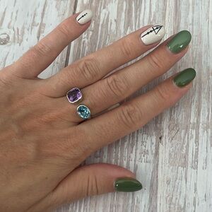 New, Authentic EFFY
​Sterling Silver, Blue Topaz & Amethyst Open Ring Sz 7
